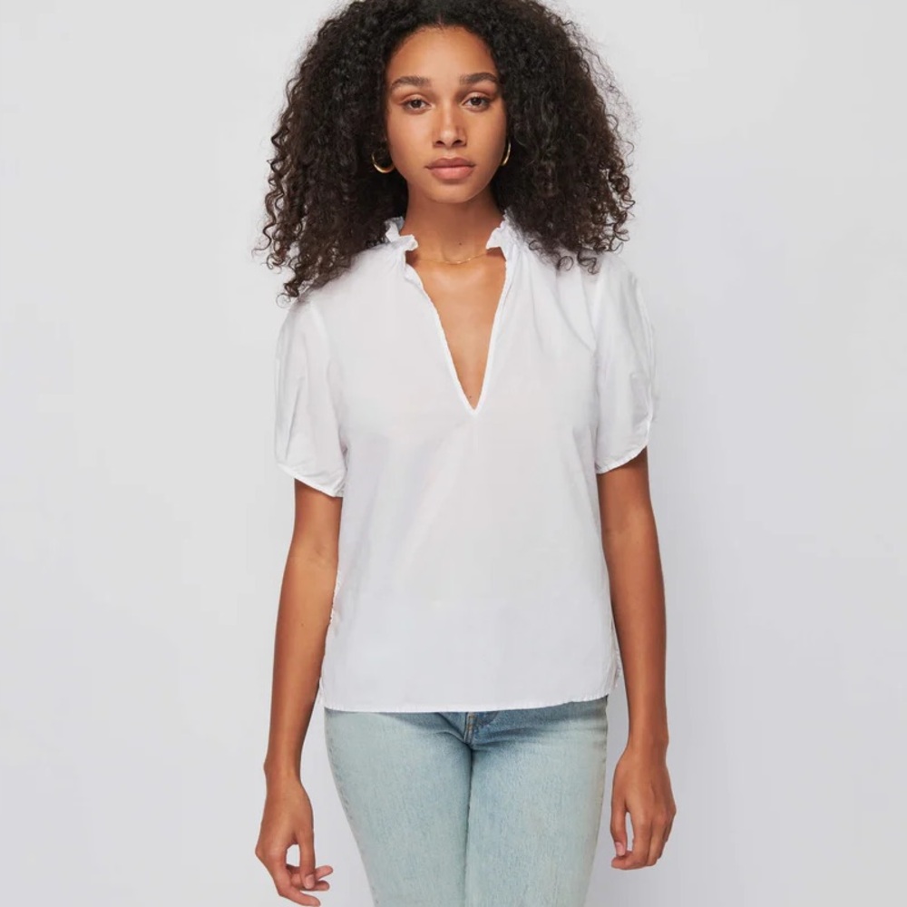 Nation LTD White V-Neck Rosanna Ruffle Blouse